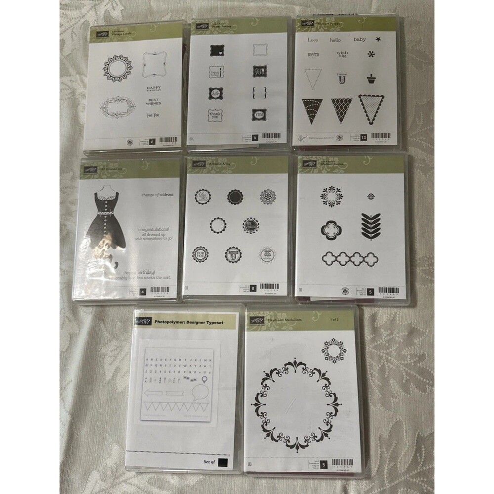 Stampin Up Cling Photopolymer Stamps Lot of 8 Sets NO Dies Vintage Pennant Array